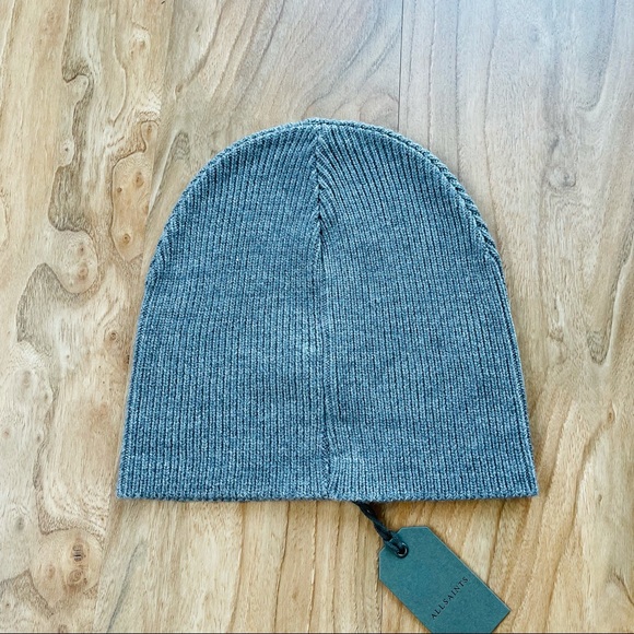ALLSAINTS Gray Script Logo Beanie Hat - Picture 3 of 3